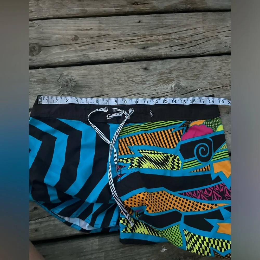 Men's Volcom Swim Trunks Vibrant Blue & Neons Multi-Print Board Shorts Large